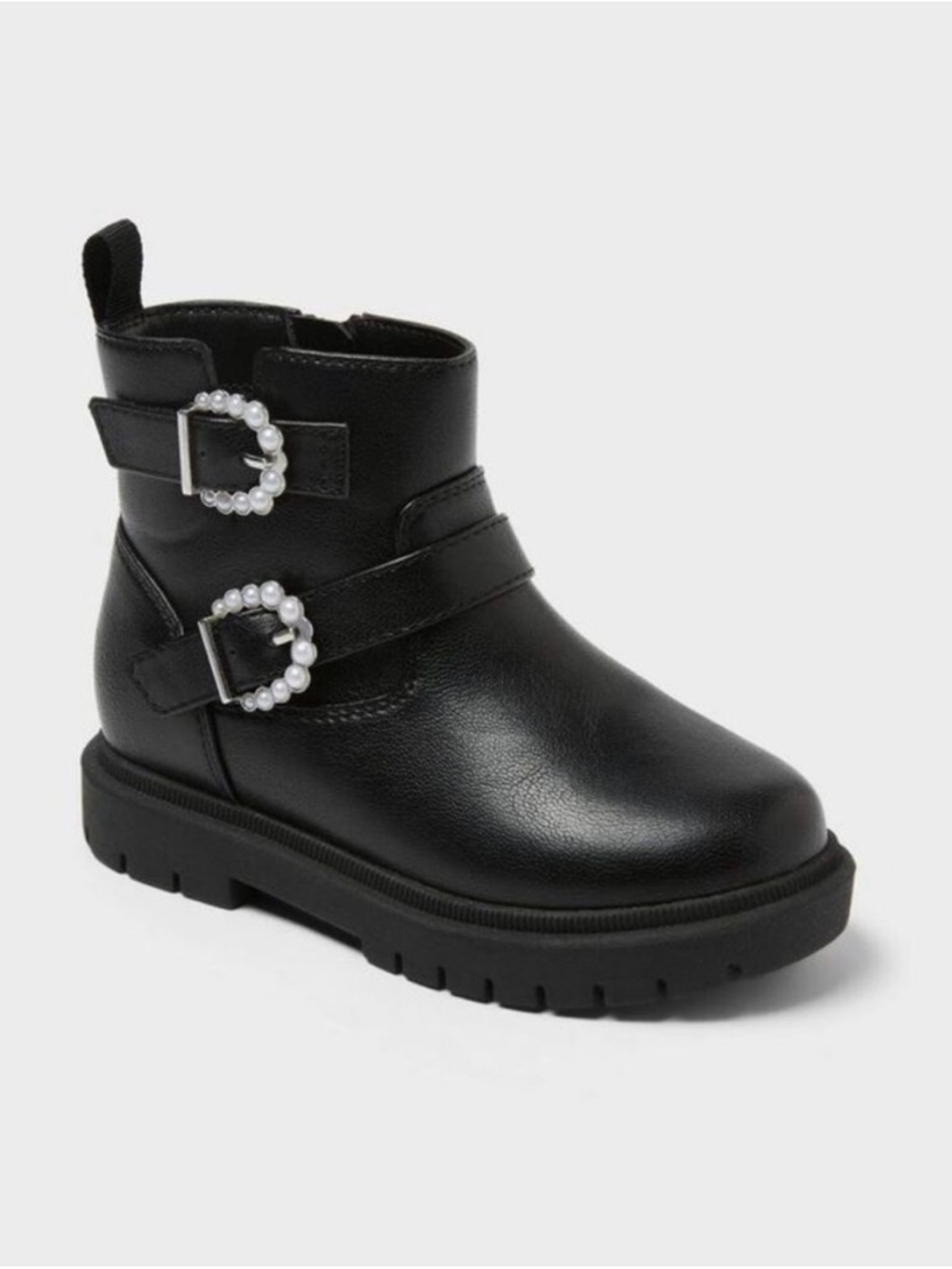Toddler Kids Black Pearl-Accent Ankle Boots